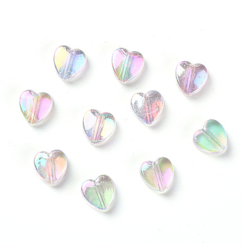 Eco-Friendly Transparent Acrylic Beads, Dyed, AB Color, Heart, Clear AB, 8x8x3mm, Hole: 1.5mm, 100pcs/bag