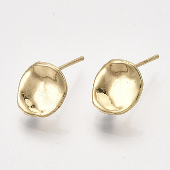 Brass Stud Earring Findings, with Loop, Flat Round, Real 18K Gold Plated, 11.5x10mm, Hole: 1.2mm, Pin: 0.8mm