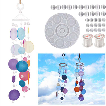 DIY Shell Wind Chime Making Kits, including Molds, Plastic Beads, Brass Crimp Beads, Thread, White, 188x3.5mm, Inner Diameter: 30~73mm