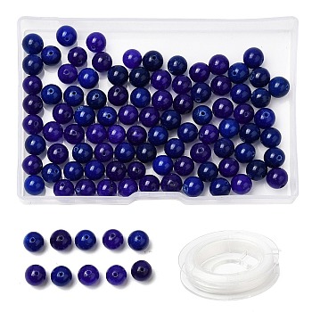 100Pcs Natural White Jade Beads, Round, Dyed, with Strong Stretchy Beading Elastic Thread, Flat Crystal Jewelry String for Jewelry Making, Dark Blue, 8mm, Hole: 1mm