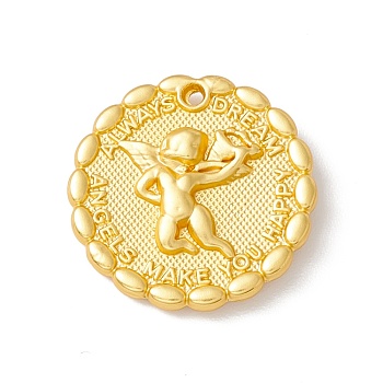 Alloy Pendents, Flat Round with Cupid/Cheru, Matte Gold Color, 16x3.5mm, Hole: 1mm