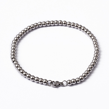 304 Stainless Steel Ball Chain Bracelets, with Lobster Claw Clasps, Stainless Steel Color, 7-1/2 inch(190mm)