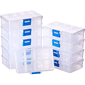 Organizer Storage Plastic Boxes, Rectangle, White, 11x7x3cm, 1 compartment: 3x2.5cm, 8 compartment/box
