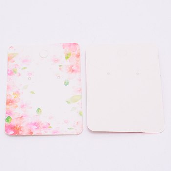 White Cardboard Earring Display Cards, Rectangle with Flower Pattern, Pink, 2-7/8x2 inch(7.2x5.1cm)