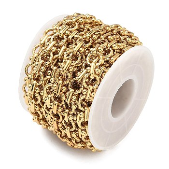 304 Stainless Steel Ring with Flat Round Link Chains, Unwelded, Ion Plating(IP), with Spool, Golden, 8x1.5mm