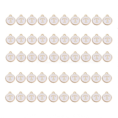 Golden White Flat Round Alloy+Enamel Charms