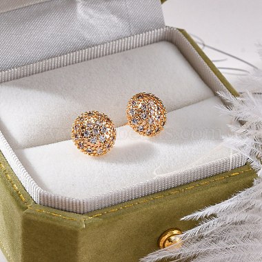 Brass Micro Pave Clear Cubic Zirconia Stud Earrings(EJEW-K300-18G)-2