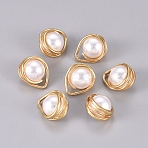Imitation Glass Pearl Pendants, with Golden Plated Brass Findings, Teardrop, White, 15x17~19x11.5mm, Hole: 3x4mm(KK-L189-25G)