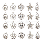 50Pcs 5 Styles Plastic with Resin Rhinestone Pendants, Heart & Ring & Star & Teardrop & Flower Charms, Silver, 14~17.5x9.5~15x4.5~5mm, Hole: 1.8~2mm, 10Pcs/style(KY-CJ0001-94)