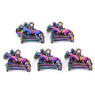 Alloy Pendants, Cadmium Free & Nickel Free & Lead Free, Horse with Rider, Rainbow Color, 17.5x21x4mm, Hole: 1.6mm(PALLOY-S180-120-NR)