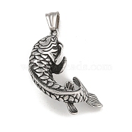 304 Stainless Steel Pendants, Carp Charm, Antique Silver, 45x33x20mm, Hole: 9x5mm(STAS-D110-11AS)