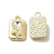 Glass Rectangle with Heart Pendants, with Light Gold Alloy Finding, Long-Lasting Plated, Cadmium Free & Lead Free, Clear, 17x10.5x5mm, Hole: 2mm(PALLOY-E024-30LG-01)