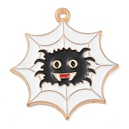 Alloy Enamel Pendants, Light Gold, Cadmium Free & Lead Free, Spider & Spider Web Charm, White, 33x30x1.5mm, Hole: 1.6mm(ENAM-A008-20KCG)