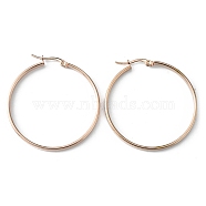 304 Stainless Steel Flat Big Hoop Earrings for Women, Rose Gold, 42x40x3mm, Pin: 0.7x1mm(EJEW-TAC0017-04RG)