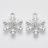 Alloy Pendants, with Crystal Rhinestones, Snowflake, Platinum, 22x17x3mm, Hole: 2mm(X-PALLOY-T073-01P)