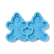 Christmas Theme DIY Pendant Statue Silicone Molds, for Earring Making, Portrait Sculpture Resin Casting Molds, For UV Resin, Epoxy Resin Jewelry Making, Gingerbread Man, Deep Sky Blue, 43x63x4mm, Hole: 2mm, Inner Diameter: 37x28mm(X-DIY-F102-14)
