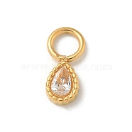 Ion Plating(IP) 304 Stainless Steel with Rhinestone Charms, Real 14K Gold Plated, Teardrop Charm, Crystal, 9x4x2mm, Hole: 2.5mm(STAS-G351-18G-02)