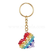 Glass Beaded Pendant Keychain, Iron Split Key Rings, Heart, Colorful, 8cm(KEYC-JKC00489)
