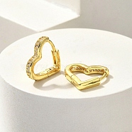 Brass Clear Cubic Zirconia Hoop Earrings, Heart, Real 18K Gold Plated, 13x2.5mm(EJEW-M047-09G)