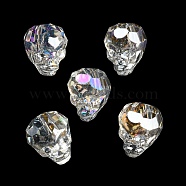 Electroplate Transparent Handmade Lampwork Beads, Faceted Skull, Clear, 15~15.5x13~13.5x14~14.5mm, Hole: 1.6mm, 5pcs/bag(LAMP-K038-01B)