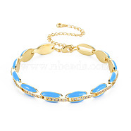 Brass Micro Pave Cubic Zirconia Link Chain Bracelet for Women, Enamel Oval Bracelets, Nickel Free, Real 18K Gold Plated, Deep Sky Blue, 6-7/8 inch(17.5cm), 7mm(BJEW-T020-05G-02)