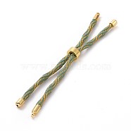 Nylon Cord Silder Bracelets, for Connector Charm Bracelet Making, with Rack Plating Golden Brass Findings, Long-Lasting Plated, Cadmium Free & Lead Free, Dark Sea Green, 8-5/8~9 inch(22~22.8cm), 0.3cm, Hole: 2.6mm(MAK-C003-03G-14)
