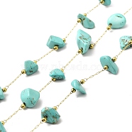 Ion Plating(IP) 316 Surgical Stainless Steel Paperclip Chains, with Natural Turquoise Nuggets Beads, Soldered, Real 18K Gold Plated, with Spool, 2.5x1x0.5mm(CHS-I019-20F)