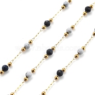 Sodalite & Howlite & 304 Stainless Steel Beads Link Chains, with 316 Stainless Steel Chains, Ion Plating(IP), Real 18K Gold Plated, Soldered, Round, with Spool, 3~3.5mm(CHS-K021-01G-02)