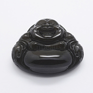 Carved Natural Obsidian Big Pendants, Laughing Buddha, 43x50x16mm, Hole: 1.5mm(G-E428-23)