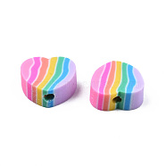 Handmade Polymer Clay Beads, Heart, Colorful, 8~9x9~10x4mm, Hole: 1.6mm(CLAY-N011-59-01)