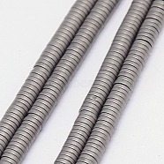 Electroplate Non-magnetic Synthetic Hematite Beads Strands, Frosted, Heishi Beads, Flat Round/Disc, Grade A, Silver Plated, 3x1mm, Hole: 1mm, about 400pcs/strand, 16 inch(G-J164B-3mm-06)