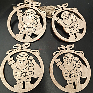 Unfinished Wood Pendant Decorations, Kids Painting Supplies,, Wall Decorations, Christmas Themed, with Jute Rope, Gift Bag with Santa Claus, BurlyWood, 75x65mm, 10pcs/bag(WOCR-PW0001-123-21)