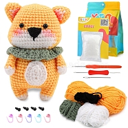 DIY Animals Crochet Kits for Beginners, including Polyester Yarn, Fiberfill, Crochet Needle, Yarn Needle, Support Wire, Stitch Marker, Dog, Package Size: 23x16.8cm(WG15921-04)