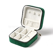 Square Velvet Jewelry Zipper Boxes, Portable Travel Jewelry Storage Case with Alloy Zipper, for Earrings, Rings, Necklaces, Bracelets Storage, Green, 10x9.5x4.7cm(VBOX-C003-01A)