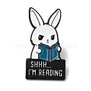 Word Shhh I'm Reading Enamel Pin, Electrophoresis Black Alloy Rabbit Brooch for Backpack Clothes, Steel Blue, 30x16x1.5mm(JEWB-C018-01A-EB)