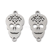 201 Stainless Steel Connector Charms, Halloween Skull Links, Stainless Steel Color, 20x11x1mm, Hole: 1.5mm(STAS-A090-15P)
