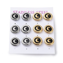 6 Pair 2 Color Crescent Moon Acrylic Stud Earrings, 304 Stainless Steel Earrings, Golden & Stainless Steel Color, 13mm, 3 Pair/color(EJEW-A024-13)
