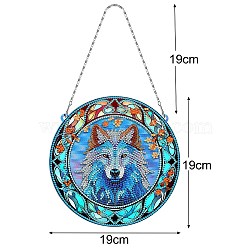 DIY Diamond Painting Hanging Pendants Decoration Kits, Including PET Big Pendants, Resin Rhinestones Bag, Diamond Sticky Pen, Tray Plate and Glue Clay, Flat Round, Wolf, 380mm, Pendant: 190mm(PW-WG8D040-02)