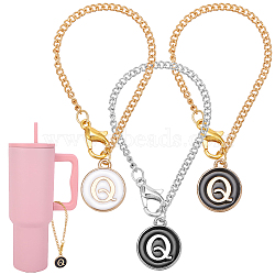 Flat Round with Letter Alloy Enamel Wine Glass Charms, with Iron Twisted Chains and Zinc Alloy Lobster Claw Clasps, Letter Q, 128mm, 3pcs/set(AJEW-AB00184-17)