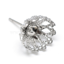 304 Stainless Steel Stud Earring Settings, Flower, Stainless Steel Color, Tray: 4mm, 12.5x11mm, pin: 0.8mm(X-STAS-T008-146)
