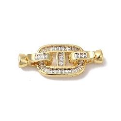 Rack Plating Brass Micro Pave Clear Cubic Zirconia Fold Over Clasps, Cadmium Free & Lead Free, Long-Lasting Plated, Oval, Real 18K Gold Plated, 34mm, Hole: 4.5mm(KK-A222-19G)