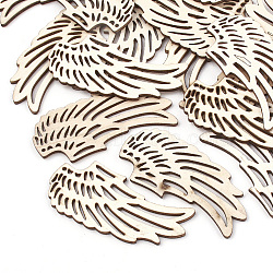 Undyed Wood Big Pendants, Wing, Wheat, 74x33.5x2.5mm, Hole: 2mm(X-WOOD-T008-28)