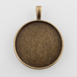 Flat Round Alloy Pendant Cabochon Settings, Plain Edge Bezel Cups, Cadmium Free & Nickel Free & Lead Free, Antique Bronze, Tray: 30mm, 42x33x2mm, Hole: 3.5x5mm, about 190pcs/kg(PALLOY-N0088-26AB-NF)