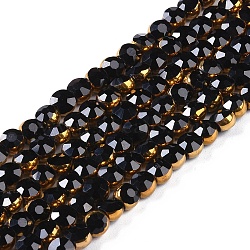 Electroplate Glass Beads Strands, Faceted, Flat Round, Black, 4x4.5x3.5mm, Hole: 0.8mm, about 74pcs/strand, 11.73''(29.8cm)(EGLA-Q128-03B)