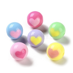 Two Tone Opaque Acrylic Beads, Round, Heart, 12mm, Hole: 2.2mm(X-SACR-I005-07B)