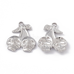 304 Stainless Steel Pendants, Skull Charm, Stainless Steel Color, 25x21.5x3mm, Hole: 3mm(STAS-B031-06P)