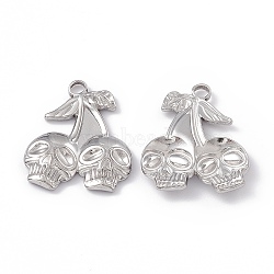 Non-Tarnish 304 Stainless Steel Pendants, Skull Charm, Stainless Steel Color, 25x21.5x3mm, Hole: 3mm(STAS-B031-06P)