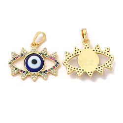 Rack Plating Brass Micro Pave Colorful Cubic Zirconia Pendants, with Handmade Evil Eye Lampwork, Cadmium Free & Lead Free, Long-Lasting Real 18K Gold Plated, Eye Charm, Blue, 19x22.5x4mm, Hole: 6x3mm(LAMP-A153-03G-06)