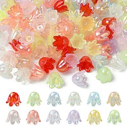 6-Petal Imitation Jelly Acrylic Bead Caps, AB Color Plated, Flower, Mixed Color, 11.5x10.5x8.5mm, Hole: 1.4mm, 100pcs/bag(JACR-FS0001-02)