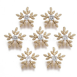 Brass Micro Pave Cubic Zirconia Charms, Flower, Long-Lasting Plated, Light Gold, Clear, 11x12x6mm, Hole: 1.8mm(X-KK-R111-059)